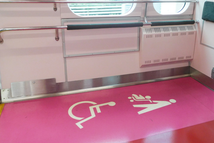 Wheelchair spaces are provided on trains in Japan.