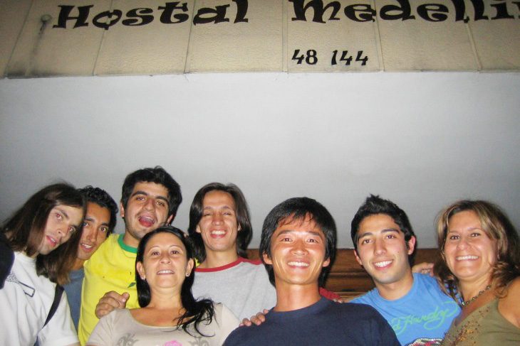 The picture of Hostal Medellin's host, guests and me